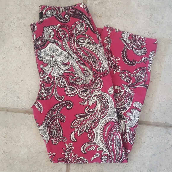 Talbots Pants - TALBOTS Pink Black White Cropped Pants Classic Slim Paisley 6 PETITE